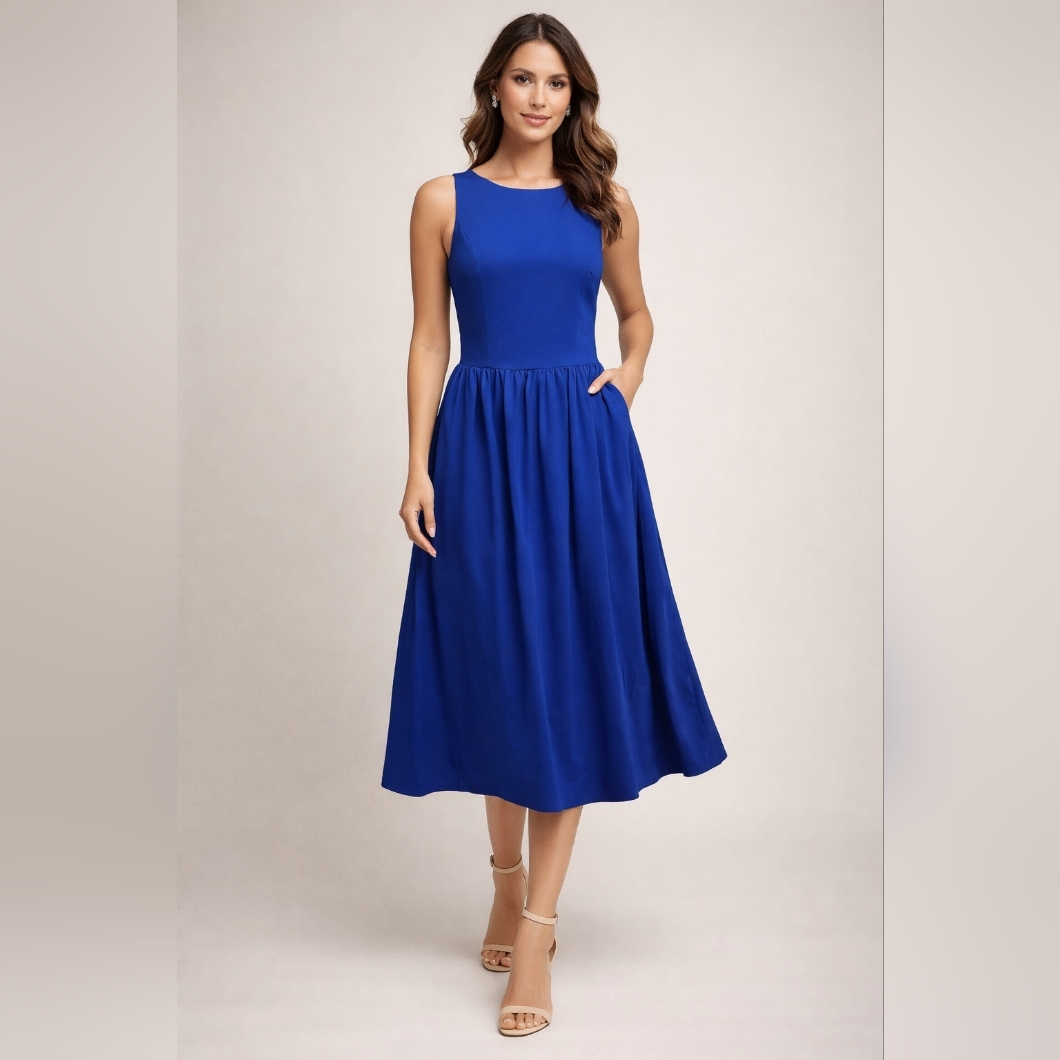 Dkny Cobalt Blue Sleeveless Midi Dress Size 8